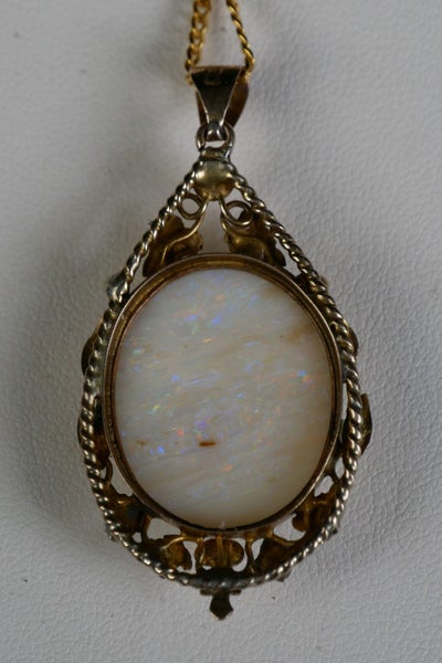 Fabulous Antique / Vintage Large Size Solid White Opal 9K Rose Gold Pendant Carousel 2