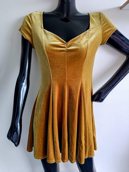 Velvet yellow super short dress Carousel 1