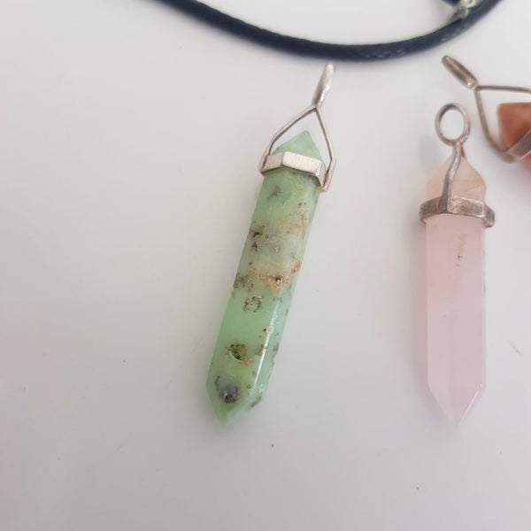3 Crystal Point Pendants (925 Bales) with Black Plaited Thong Necklace62995622861825112