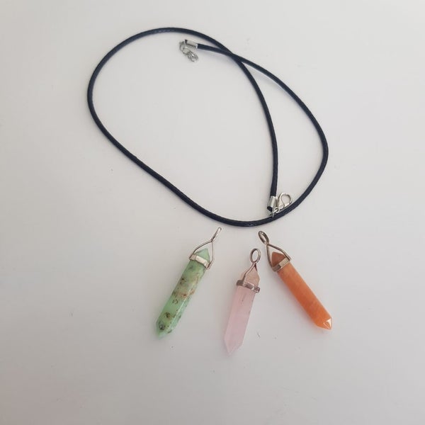 3 Crystal Point Pendants (925 Bales) with Black Plaited Thong Necklace Carousel 1