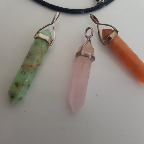 3 Crystal Point Pendants (925 Bales) with Black Plaited Thong Necklace Carousel 2
