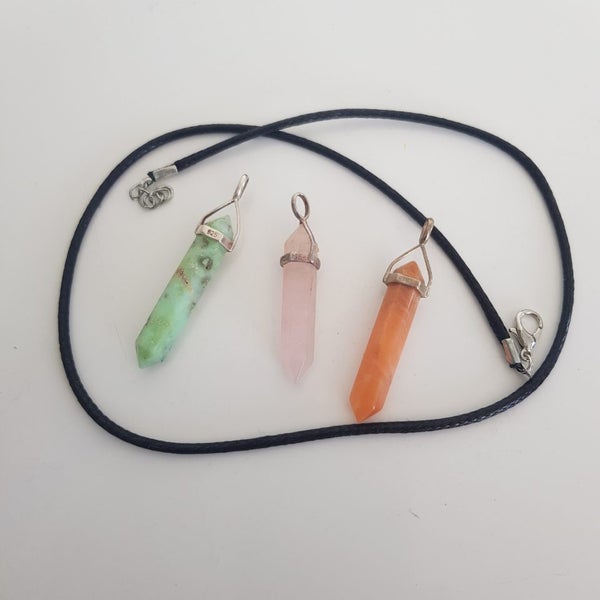 3 Crystal Point Pendants (925 Bales) with Black Plaited Thong Necklace62995622861825114