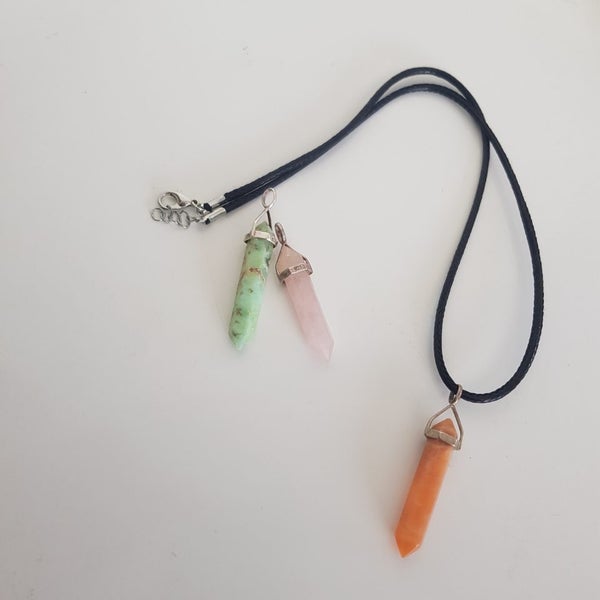 3 Crystal Point Pendants (925 Bales) with Black Plaited Thong Necklace Carousel 10