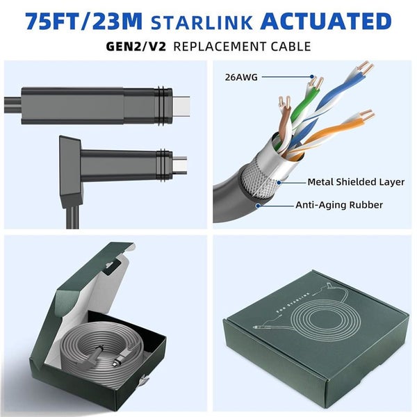 23M Cable Gen 2 Waterproof Replacement for Starlink Rectangular Satellite V2 Carousel 2