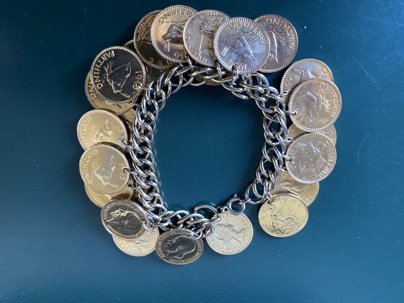 Antique curio gold plated bracelet with Farthings Carousel 1