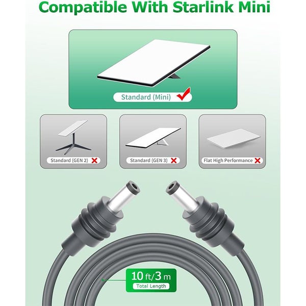 3m Cable for Starlink Mini DC to DC Power Cord Outdoor Waterproof Carousel 2