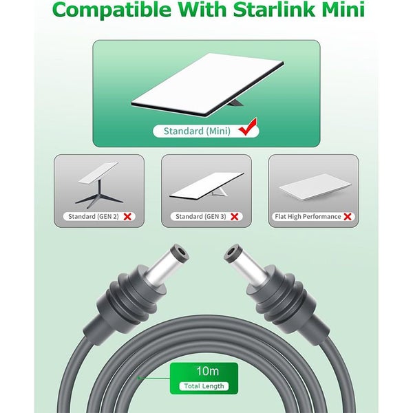 10m Cable for Starlink Mini DC to DC Power Cord Outdoor Waterproof Carousel 2