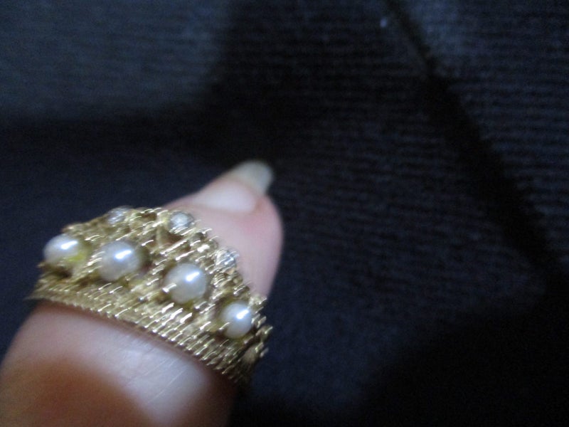 vintage Princess Dianna 14k yellow gold diamond and pearl Tiara ring Carousel 16