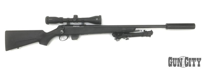 22 Tikka T1x Blued Synthetic 20" with Scope, Silencer & Bipod Carousel 1