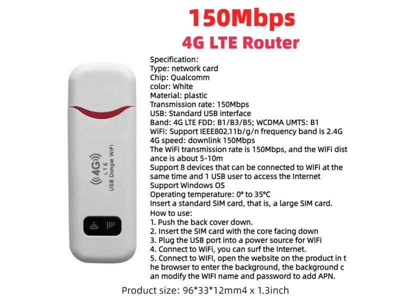 4G LTE USB Modem Dongle 150Mbps Wireless WiFi Mobile Router SIM Card Network Carousel 1
