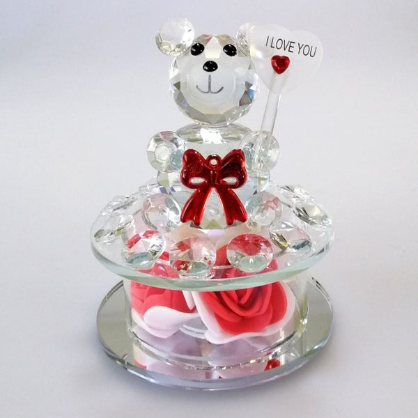Cut Glass 'I Love You' Teddy with Flower & LED Base63002400565633117