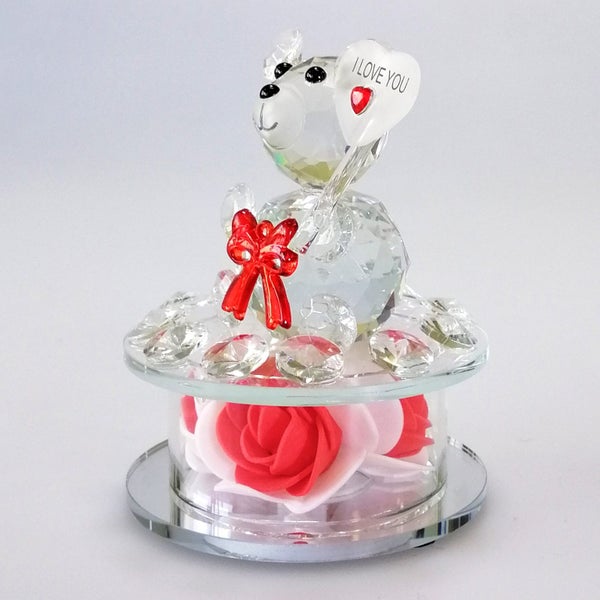 Cut Glass 'I Love You' Teddy with Flower & LED Base63002400565633112