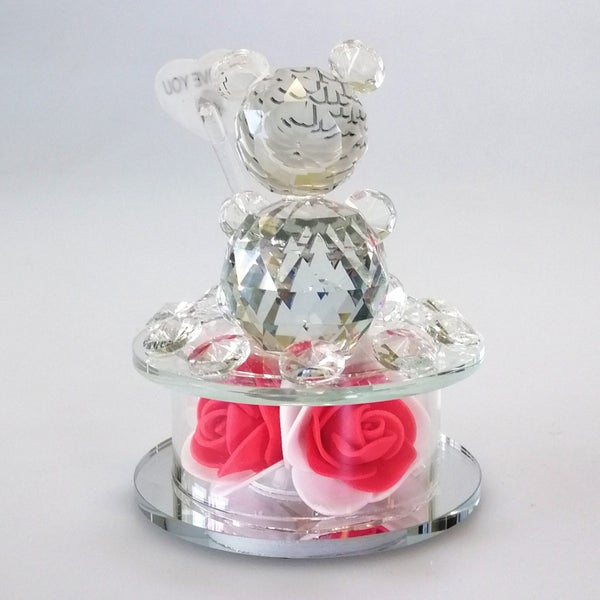 Cut Glass 'I Love You' Teddy with Flower & LED Base63002400565633113