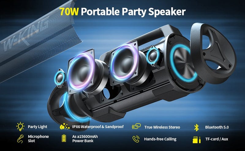 70W Bluetooth Speaker - 42hrs Play - Mic Input - Big Bass Sound - FREE SHIPPING Carousel 12