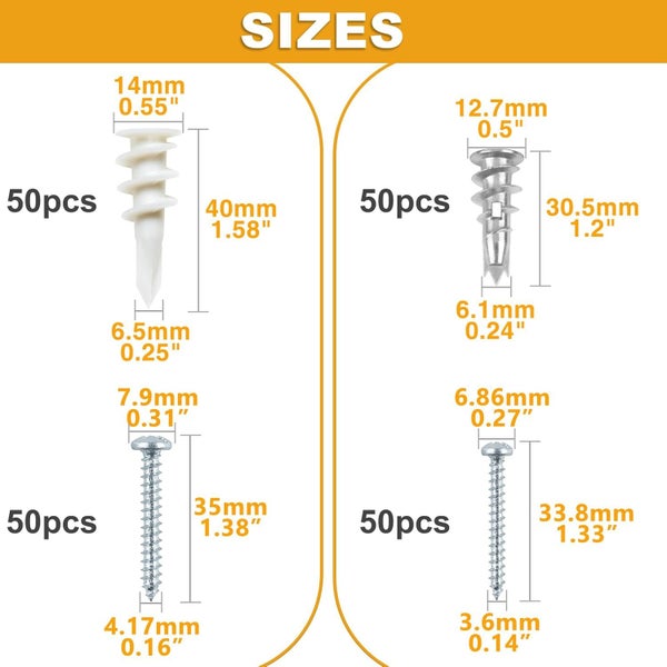 Self Drilling Drywall Anchors, 200PCs Picture Hanging Kit Carousel 2