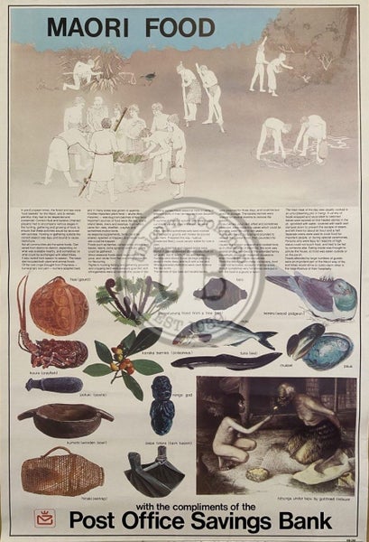 VINTAGE POSTER: Post Office Savings Bank - Maori Food 1970s Carousel 1