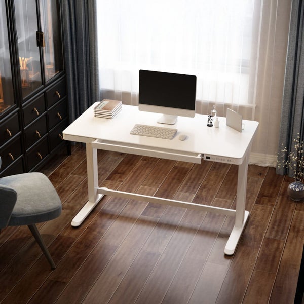 Loctek Height adjustable desk ultra white glass desktop Carousel 1