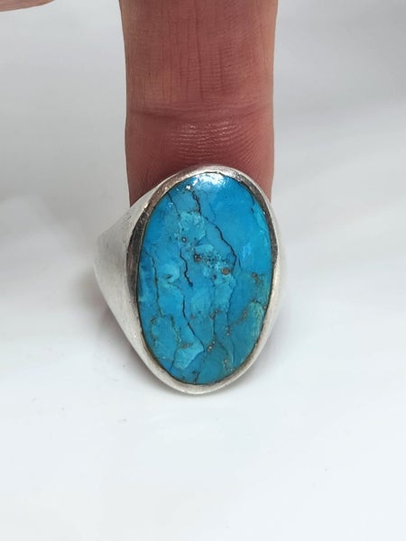 Large Sterling silver & Turquoise? ring size V Carousel 2