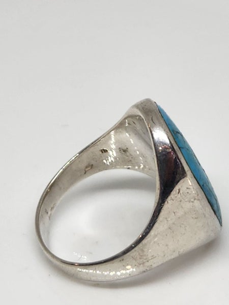 Large Sterling silver & Turquoise? ring size V Carousel 6