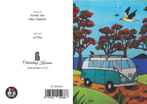 Jo May Greetings Card with C6 Blue Envelope - Kombi Van Carousel 1