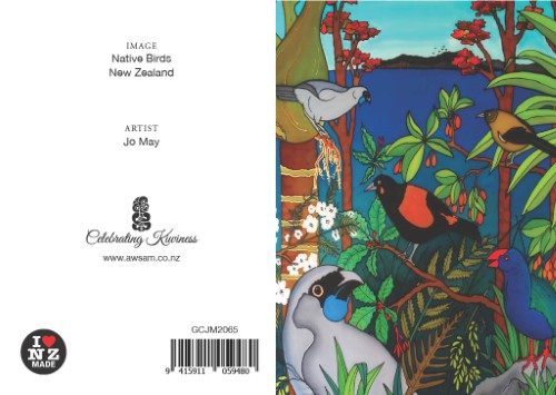 Jo May Greetings Card with C6 Blue Envelope - Native Birds 4 Carousel 1