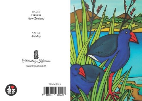 Jo May Greetings Card with C6 Blue Envelope - Pukeko Carousel 1