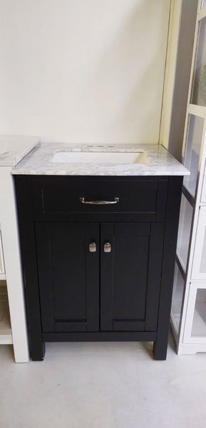Ekko Single Vanity Marble Top W61 - Carrara Marble top - Black *Floor Display Carousel 1