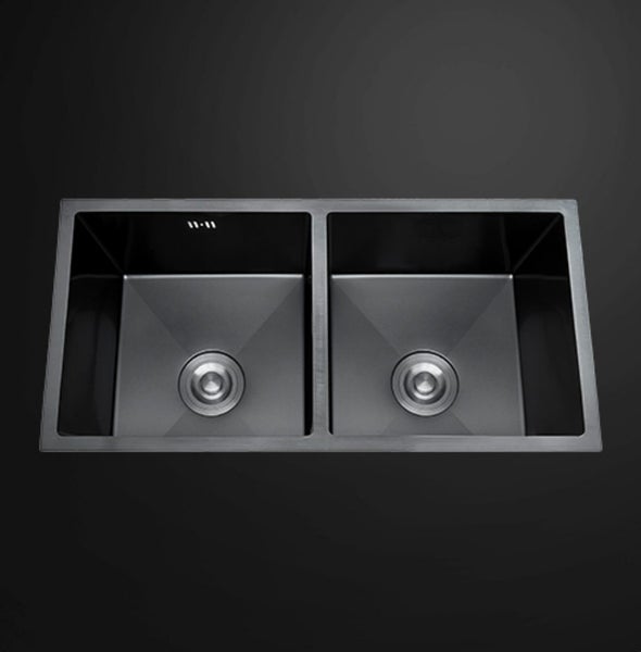 Double Bowl Stainless Steel Sink 795x460mm Black Matt Carousel 1