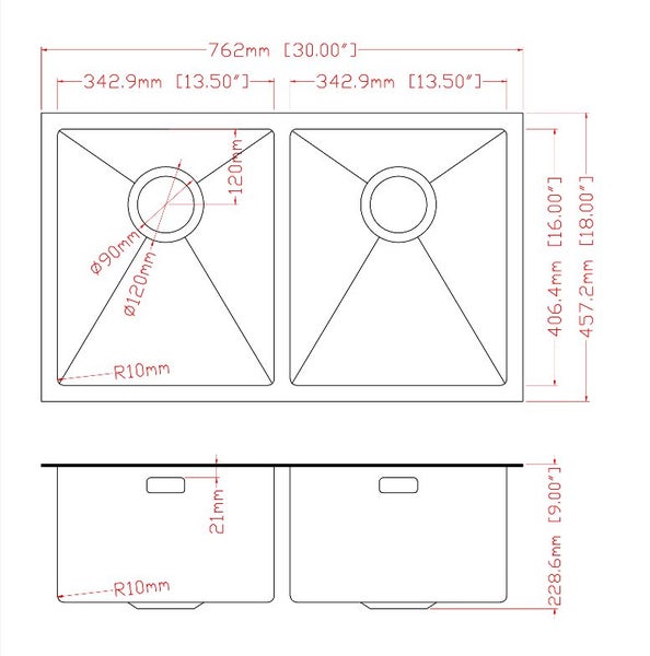 Double Bowl Kitchen Sink 762x457mm Stainless Steel Carousel 2