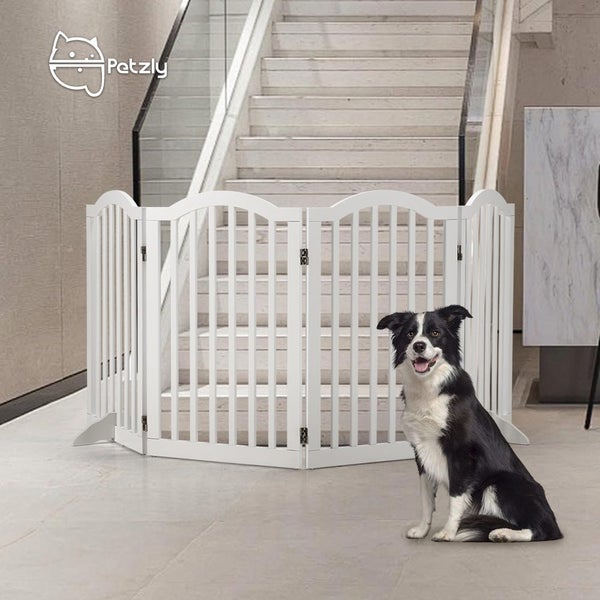 Petzly Arched Pet Gate Dog Fence Safety Barrier with Support Feet 4 Panel 80cm Carousel 1