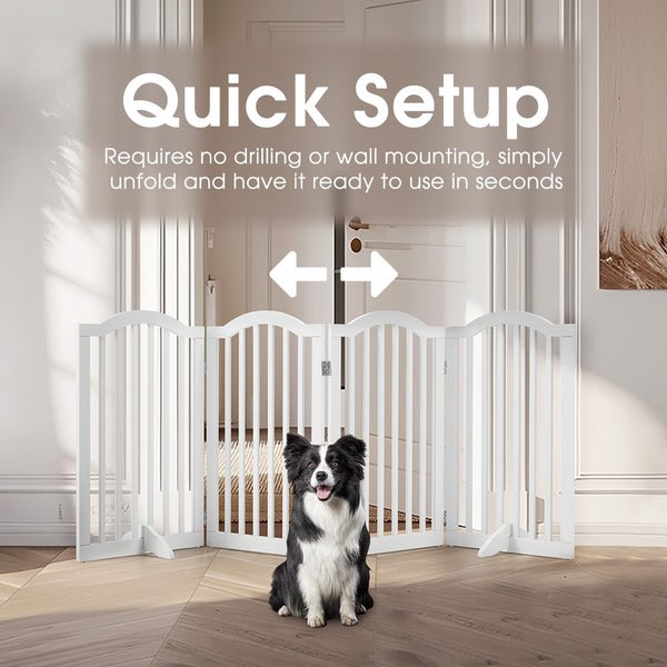 Petzly Arched Pet Gate Dog Fence Safety Barrier with Support Feet 4 Panel 80cm Carousel 2