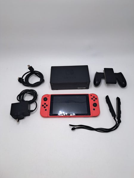 * Red Nintendo Switch V2 Console w/ Dock & Cables! * Carousel 1