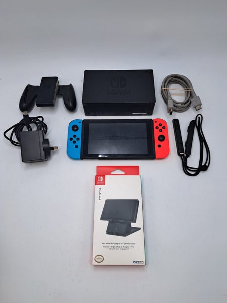 * Red / Blue Nintendo Switch V1 Console w/ Stand, Dock & Cables! * Carousel 1