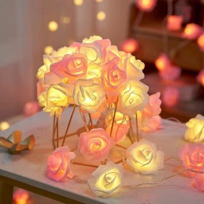 My Decorations Pink And White Rose 3D String Lights Battery Operated Indoor Outd Carousel 1