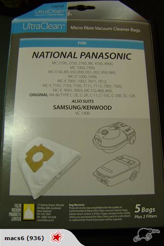 VACUUM BAGS FOR NATIONAL PANASONIC + 2 FILTERS Carousel 1