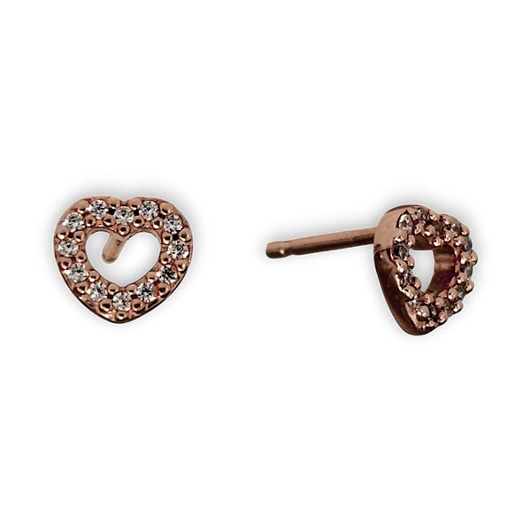 14k Rose Gold Plated Silver Pandora Open Heart Stud Earrings. R # 1105 Carousel 2