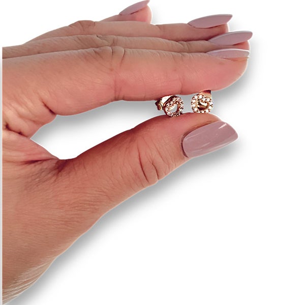 14k Rose Gold Plated Silver Pandora Open Heart Stud Earrings. R # 1105 Carousel 7