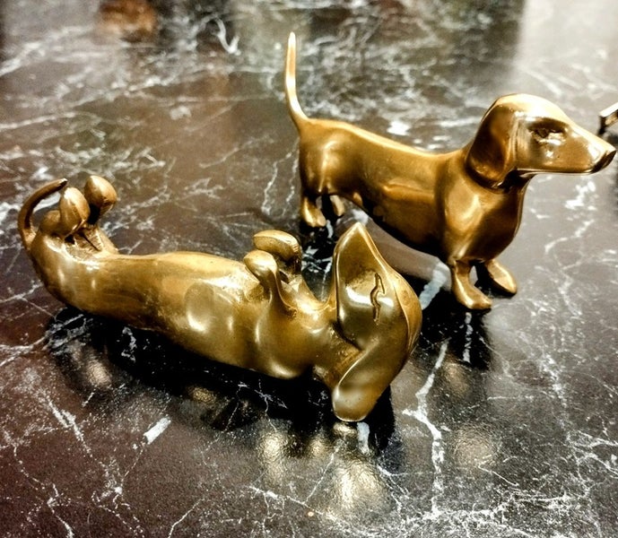 Vintage Dachshunds figurines pair solid brass Carousel 1