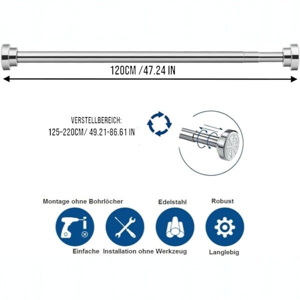 Stainless Steel Telescopic Curtain Rod –Adjustable 125–220cm Carousel 1