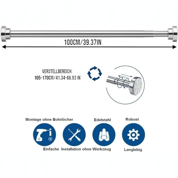 Stainless Steel Telescopic Curtain Rod –Adjustable 105–170cm Carousel 1