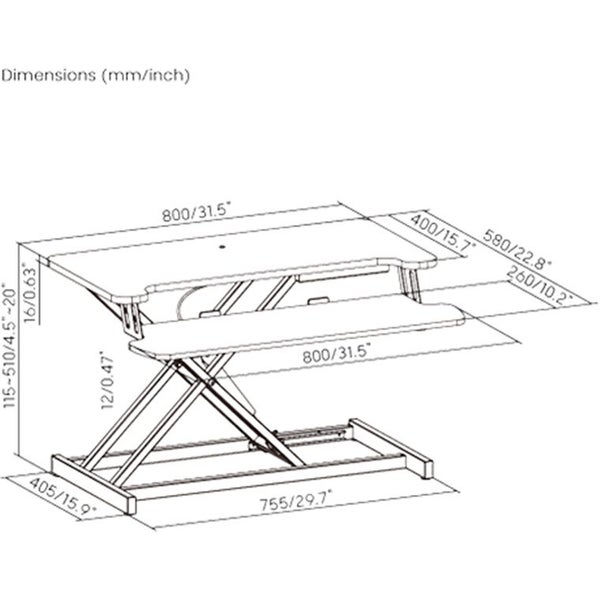 KONIC Gas Spring Sit-Stand Desk Converter with Keyboard Tray - Worksurface Size Carousel 3