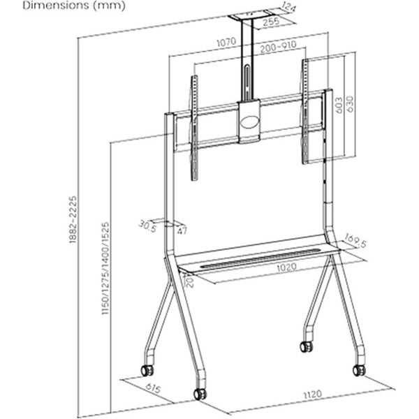 KONIC 55"-100" Heavy Duty TV Cart Trolley - Weight Up to 120kg - Max 900X600mm Carousel 2