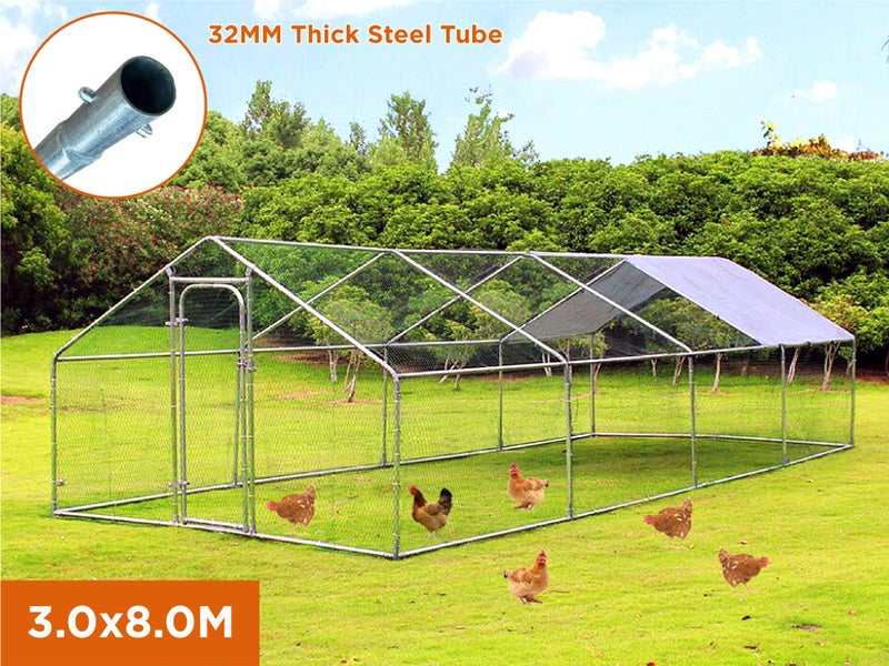 Metal Chicken Coop Run 3x8m - 32mm Steel Carousel 1