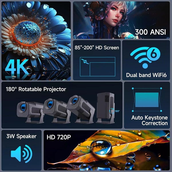 HY320 Mini 4K Smart Projector Android 11 300ANSI Rotable Wifi6/BT5.0 Projector Carousel 2