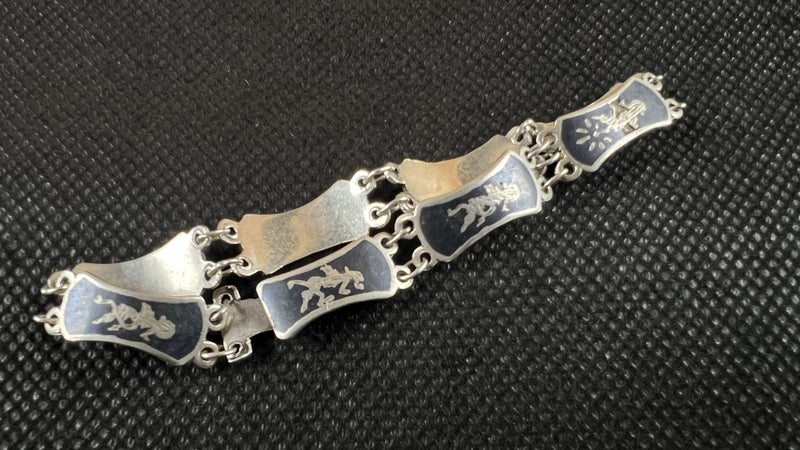 Vintage Siam Sterling Niello Bracelet – Mythical Dancers & Deities - Lot E413 Carousel 1