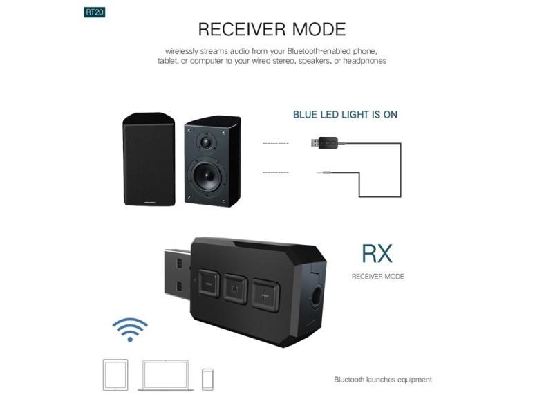 RT02 USB 5.0 Bluetooth Adapter Dongle With AUX RCA 3.5MM Jack For PC TV Carousel 1