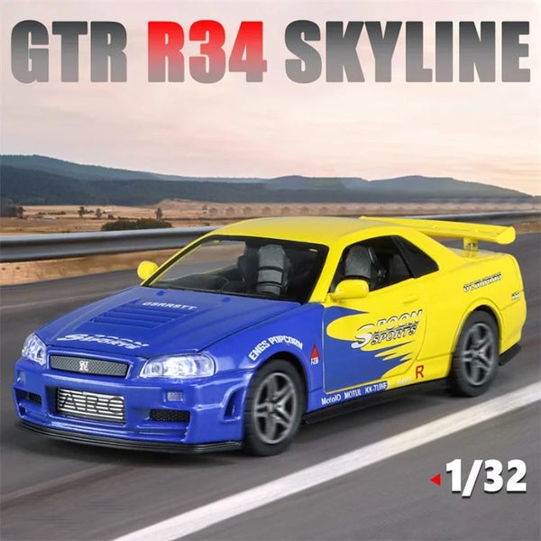 1:32 GTR R34 SKYLINE Fast Alloy Simulation Car Model Diecasts Carousel 1