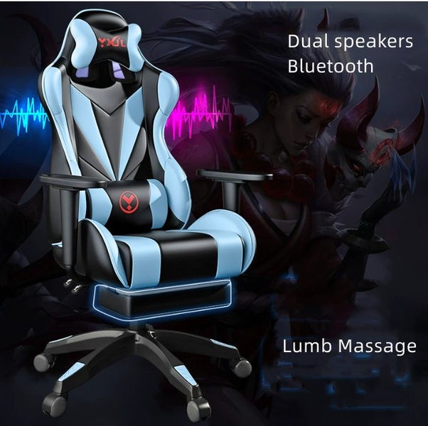 Gaming Chair Office Executive Armchair Headrest Footrest Massage Lumbar Speaker Carousel 1