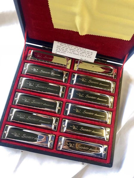 Swan Harmonica Set of 12 Chromed Harmonicas comes with Luxury gift box (Blues) Carousel 1