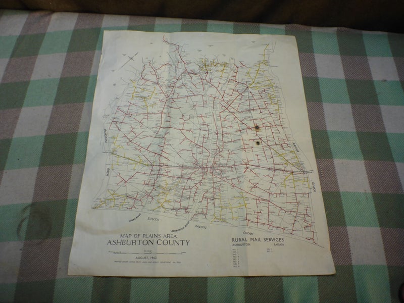 Awesome Old NZ 1962 Map Of Plains Area Ashburton County And Rural Mail Services Carousel 1